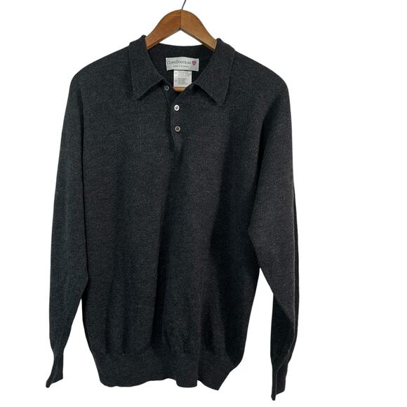 Clan Douglas Made in Scotland 60% Merino Wool 1/4 Button Sweater Mens Large Gray - Picture 1 of 8